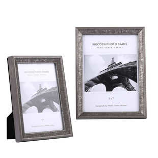 桌面床头摆件 相架摆台组合现代轻奢风格 银色实木相框 冷灰色新款