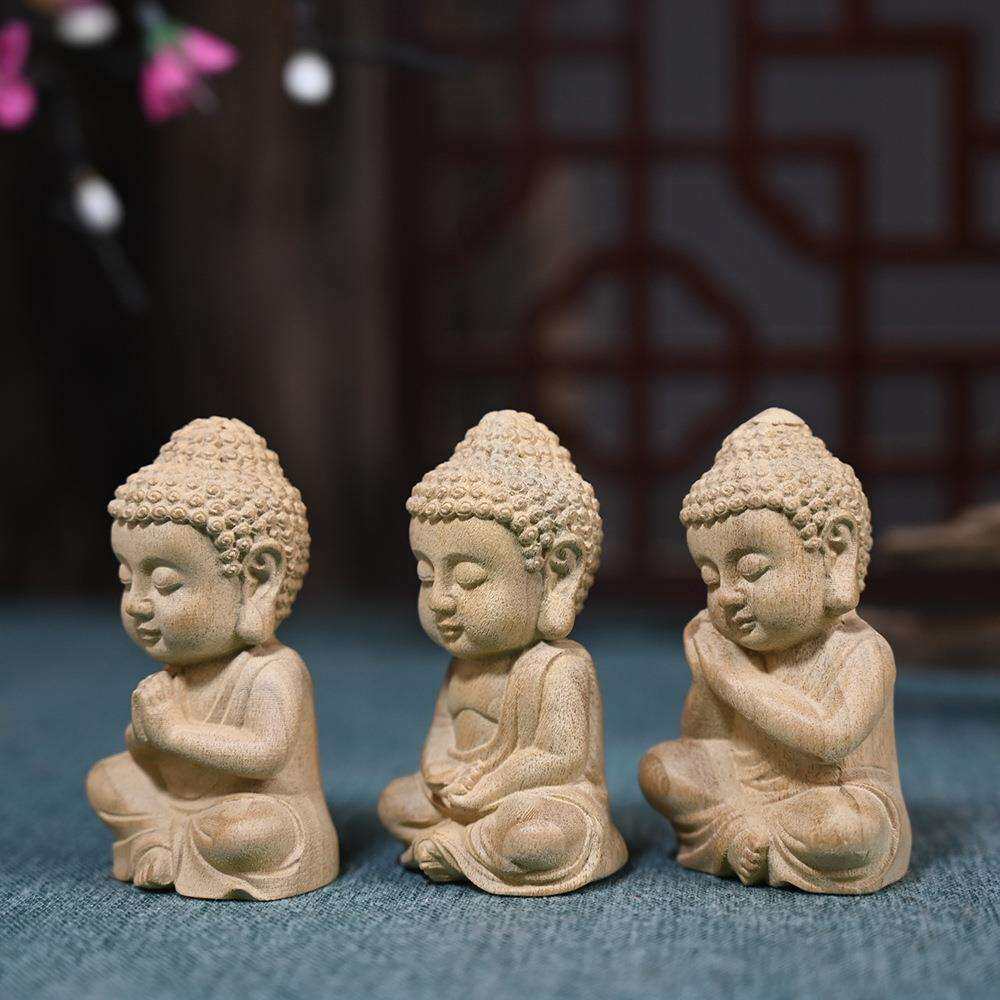 金丝楠木雕刻宝宝佛汽车小摆件小沙弥茶宠家居装饰摆饰木质工艺品