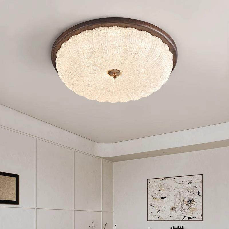 中古风卧室灯北美黑胡桃实木次卧灯复古全光谱护眼圆形书房吸顶灯