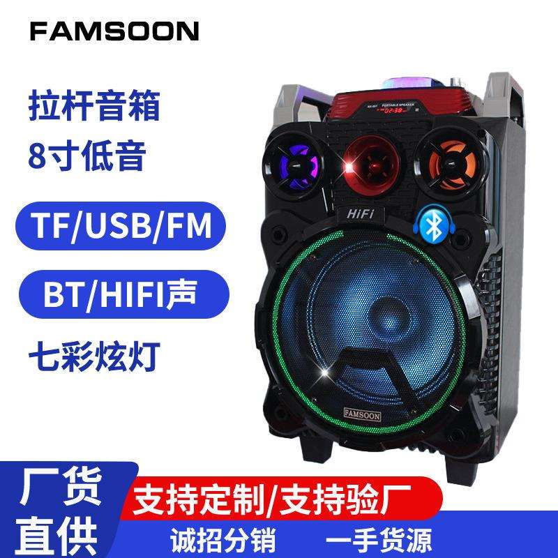 户外广场舞音响8寸移动拉杆箱音响便携手提电瓶扩音器带彩灯