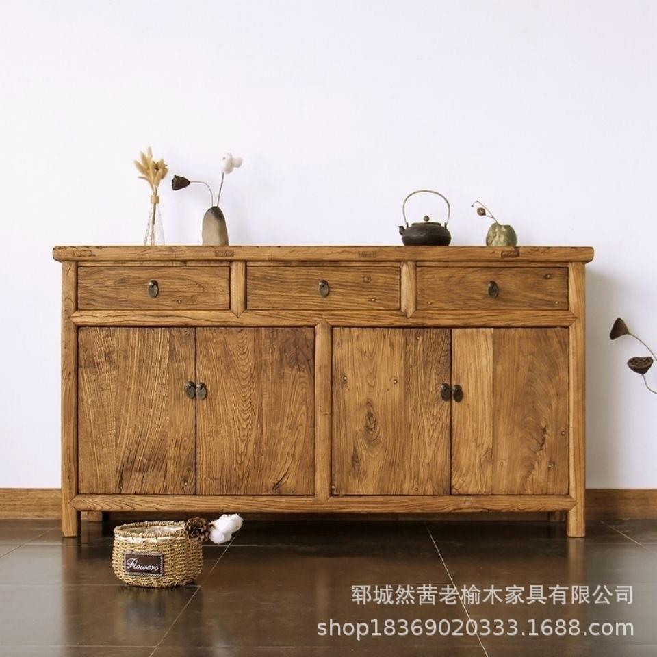 复古老榆木餐边柜家居客厅装饰收纳柜抽屉式斗柜实木老门板茶水柜