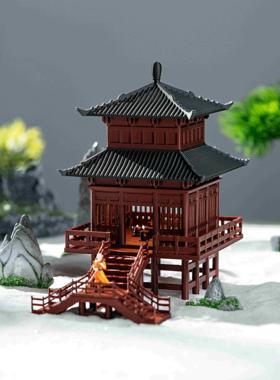 微景观中式古建筑行云阁摆件书房假山水陆缸鱼缸微景观庭院盆景