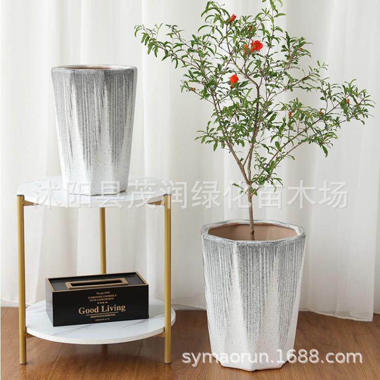 花盆陶瓷 高款多边形八角盆简约陶瓷花盆室内绿植盆栽陶瓷盆