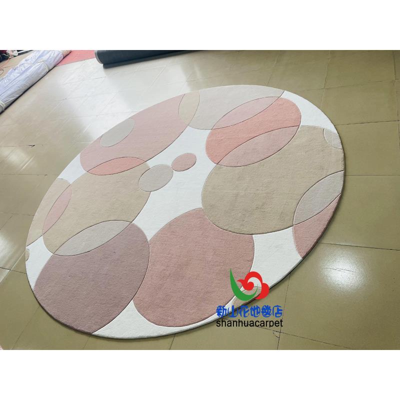 现简约1180粉色圆圈子圆形沙客厅茶几格地毯钢琴书桌卧室客房大厅