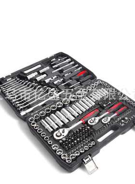 亮面216PCS机修汽修随车五金套筒工具组合火星棘轮镀铬扳手万向接