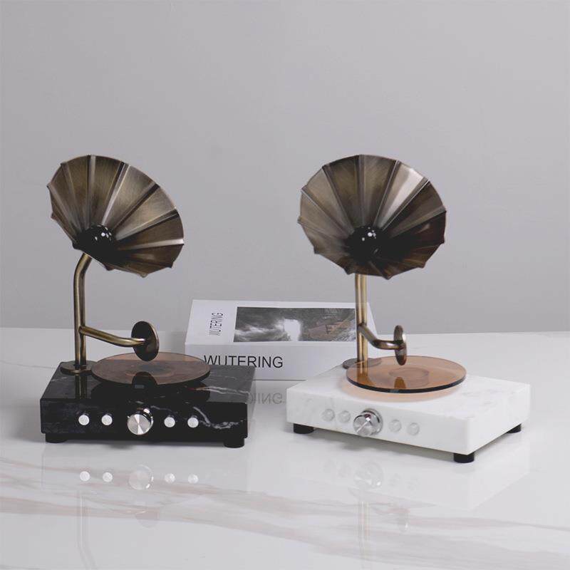 现代简约金属大理石音响功放留声机摆件样版房展厅橱窗售楼处饰品
