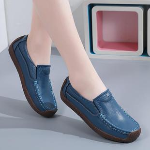 滑上底鞋 高档采产品真皮女豆豆鞋 2底025新购风格 和秋季 底 惰春季