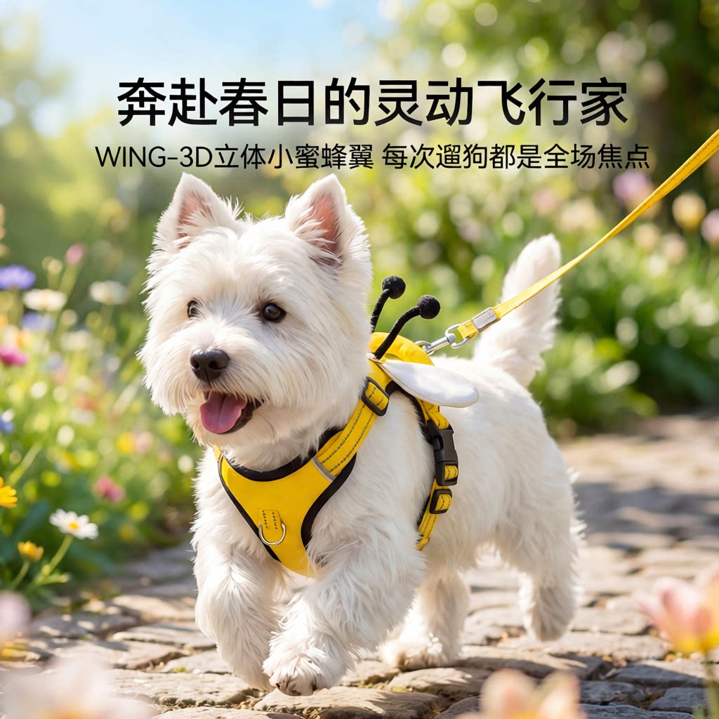狗狗牵引绳轻羽飞行家胸背带蜜蜂翅膀中小型犬外出牵引绳