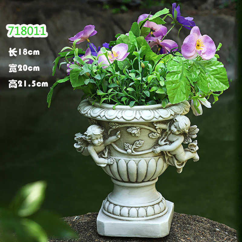 天使工艺品缸雕像创意装饰树脂花摆件庭院欧式花盆花园制做户外
