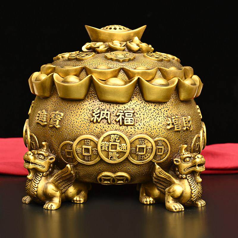 纯铜貔貅铜聚宝盆存钱罐摆件双鱼大象金蟾聚宝盆带盖桌面客厅招财