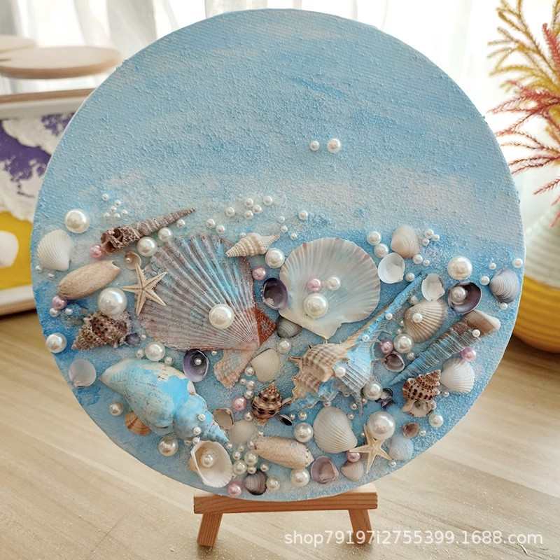 海滩贝壳diy肌理画材料包手工立体沙滩石英砂丙烯暖场团建装饰画图片