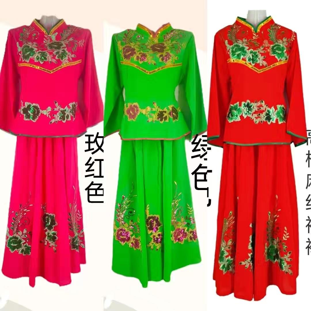 新款秧歌服麻纱袄裙中老年广场舞服民族表演服东北秧歌舞服大摆裙