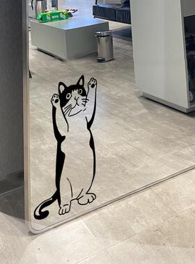ins风镜子贴纸可爱小猫咪卡通装饰儿童防撞墙贴阳台推拉门玻璃画