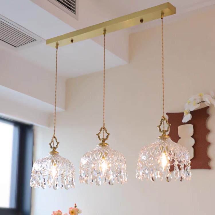 法式复古餐厅三头小吊灯 美式现代日式民宿岛台玻璃灯具