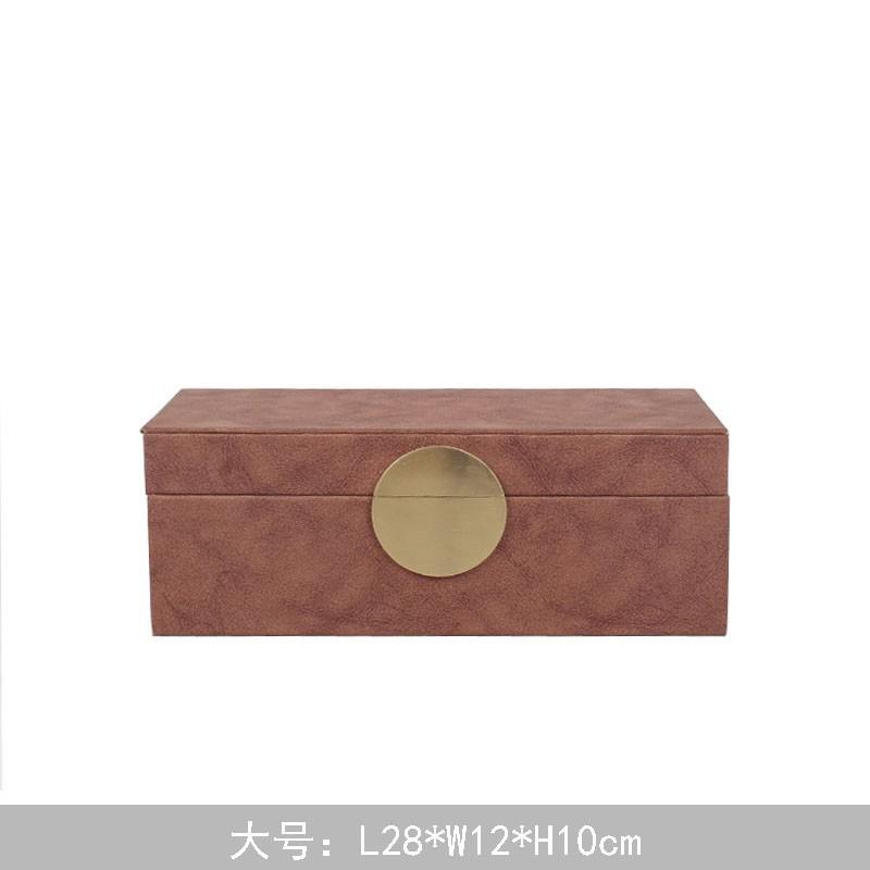 新中式木质收纳盒样板房卧室桌面装饰品梳妆台皮质首饰盒摆件定制
