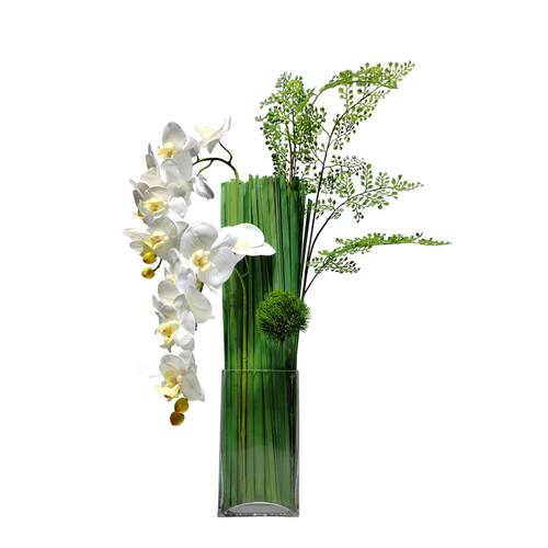现代轻奢绿色花瓶蝴蝶兰仿真花艺摆件样板间玄关绿植花卉软装饰品