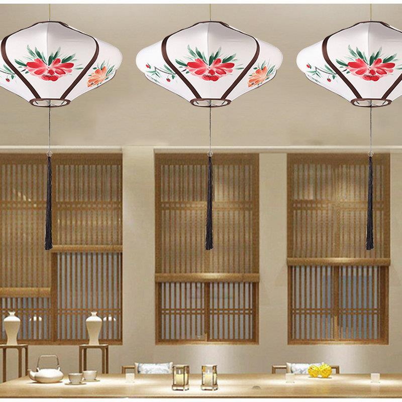 户外飞碟灯笼手绘画灯笼景区商场餐厅茶楼会所布艺灯笼装饰吊灯图片