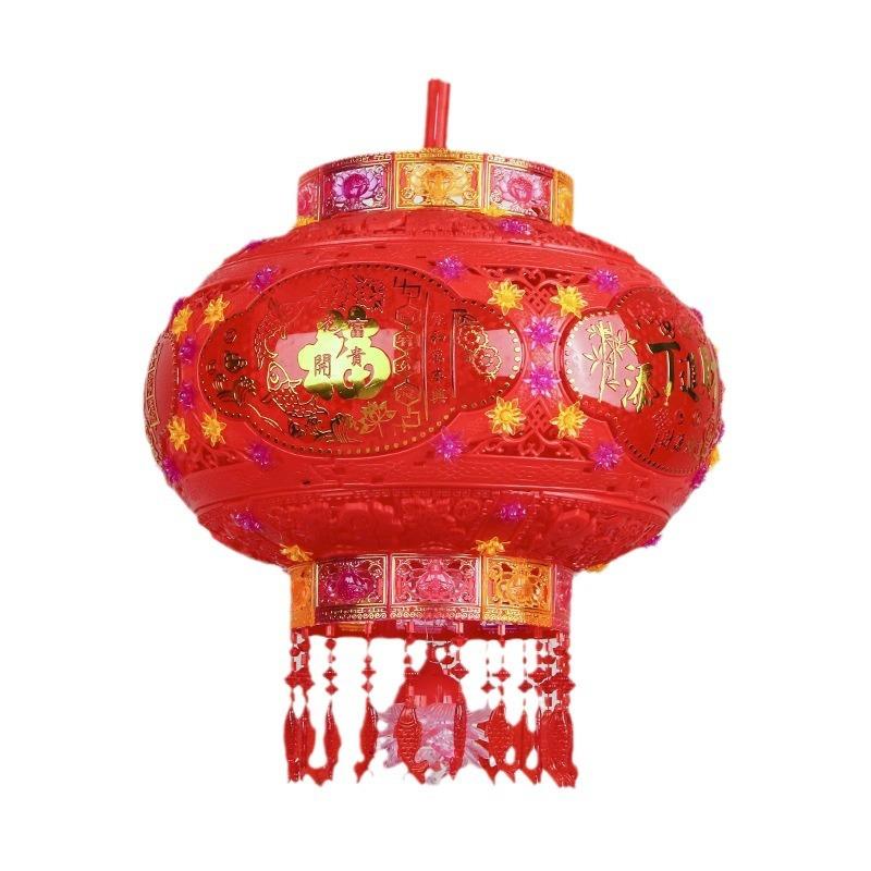中国风电动旋转水晶吊灯结婚乔迁阳台装饰灯笼新年七彩LED走马灯