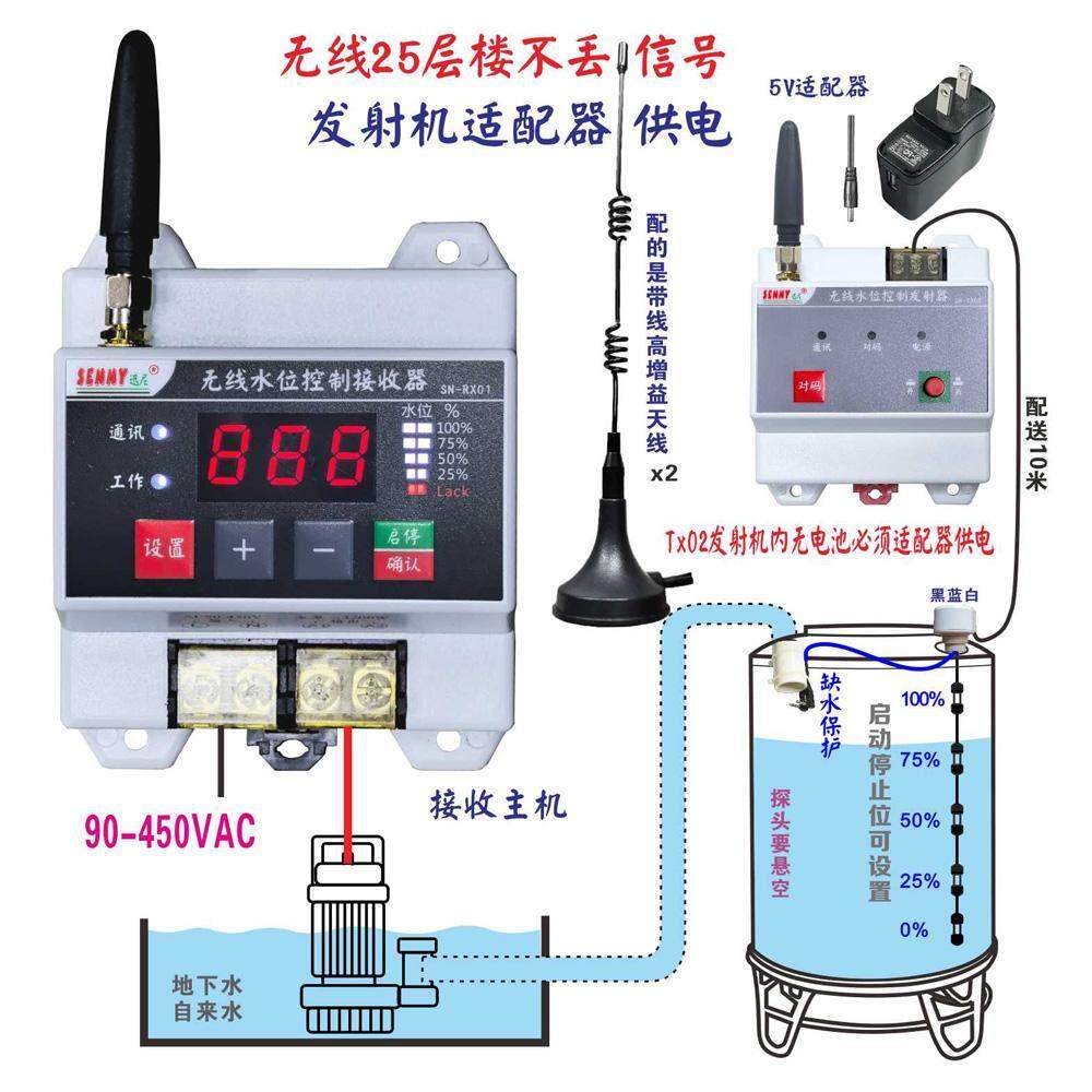 全自动无线 线水位控制器远程自动水箱上水水塔供水缺水保护水位