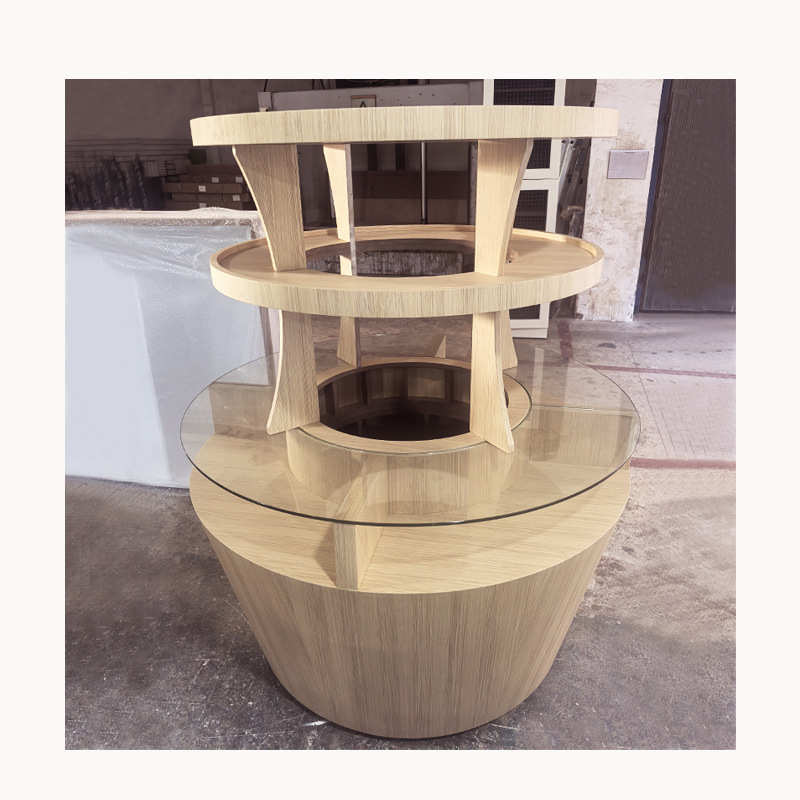 创意圆锥异形展柜图书展示中岛柜 钢化玻璃多层圆形书柜 实木书架