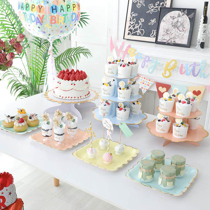 生日布置甜品台摆件婚礼展示架子一次性三层摆台蛋糕托 托盘点心