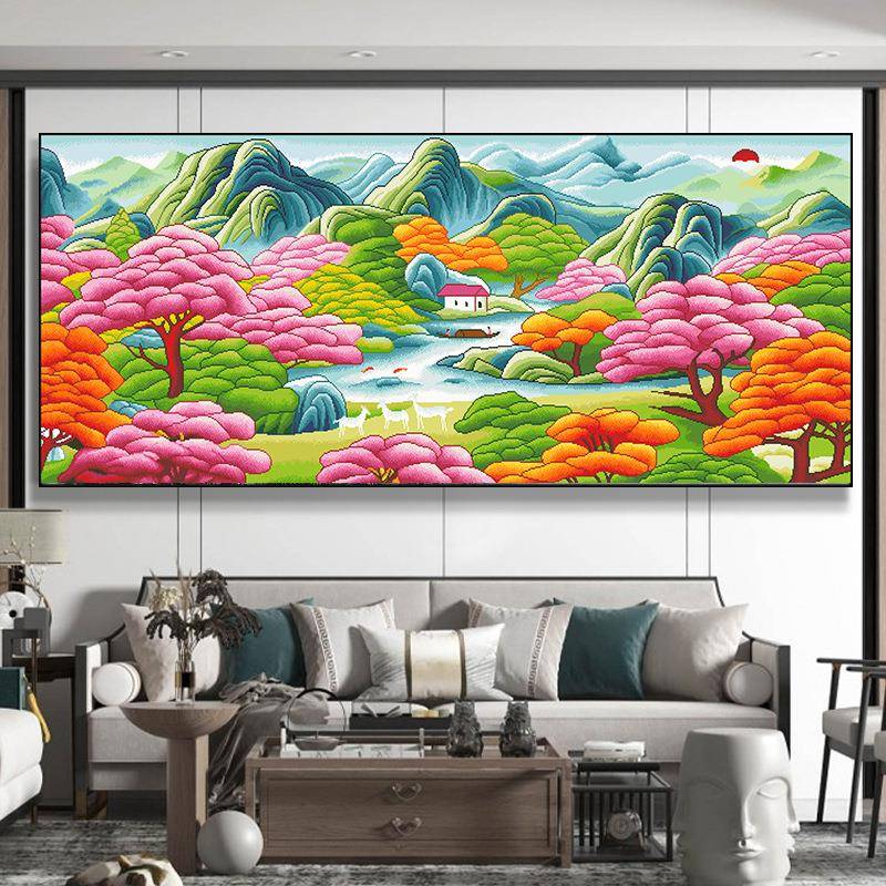 世外桃源十字绣2024新款线绣客厅大幅风景满绣山水自己绣手工刺绣