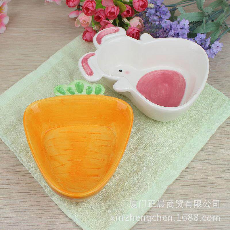 卡通可爱陶瓷碗零食碗胡萝卜碗宠物碗兔子宝宝小碗小兔碗餐具