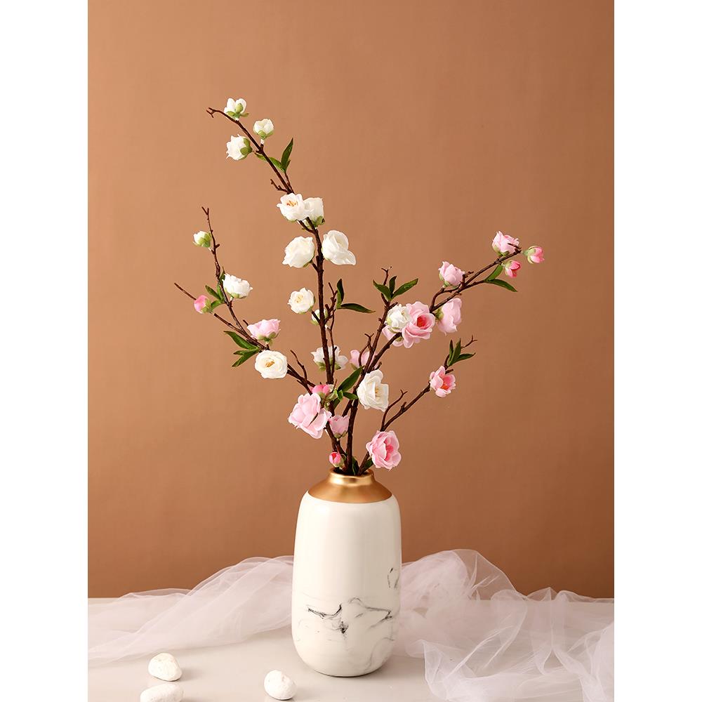 仿真桃花单支假树枝客厅摆件装饰腊梅花绢布塑料干花樱花餐桌摆设