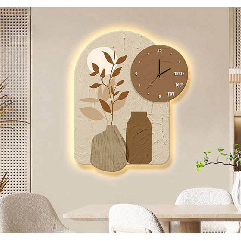 现代led钟表背景餐厅时钟壁饰客厅北欧灯带墙餐桌挂画发光装饰画