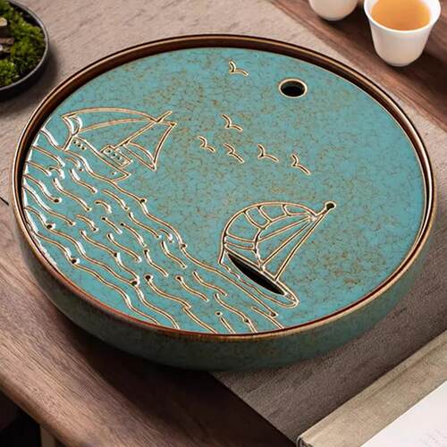 大小型号圆形陶瓷茶盘家用客厅干泡盘茶台排水储水沥水茶海茶托