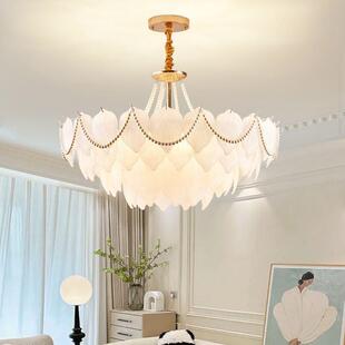 法奶卧油644风吊轻奢式 羽毛树叶珍珠网红大气后灯现代客厅室灯具