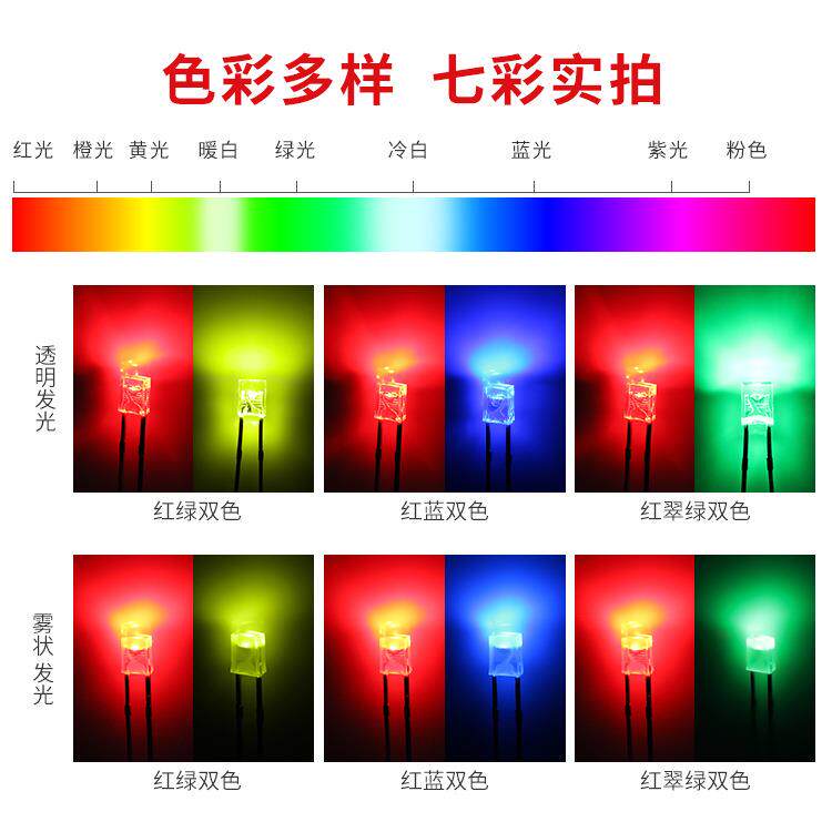 234方形双色无极透明雾状直插灯珠高亮红绿红蓝红翠绿双色led灯珠