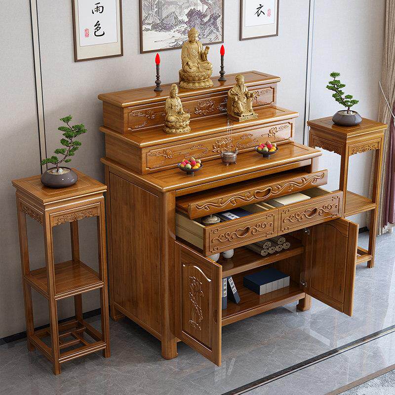 香樟木三层佛龛供桌家用农村实木香条案财神爷柜子供奉观音神台