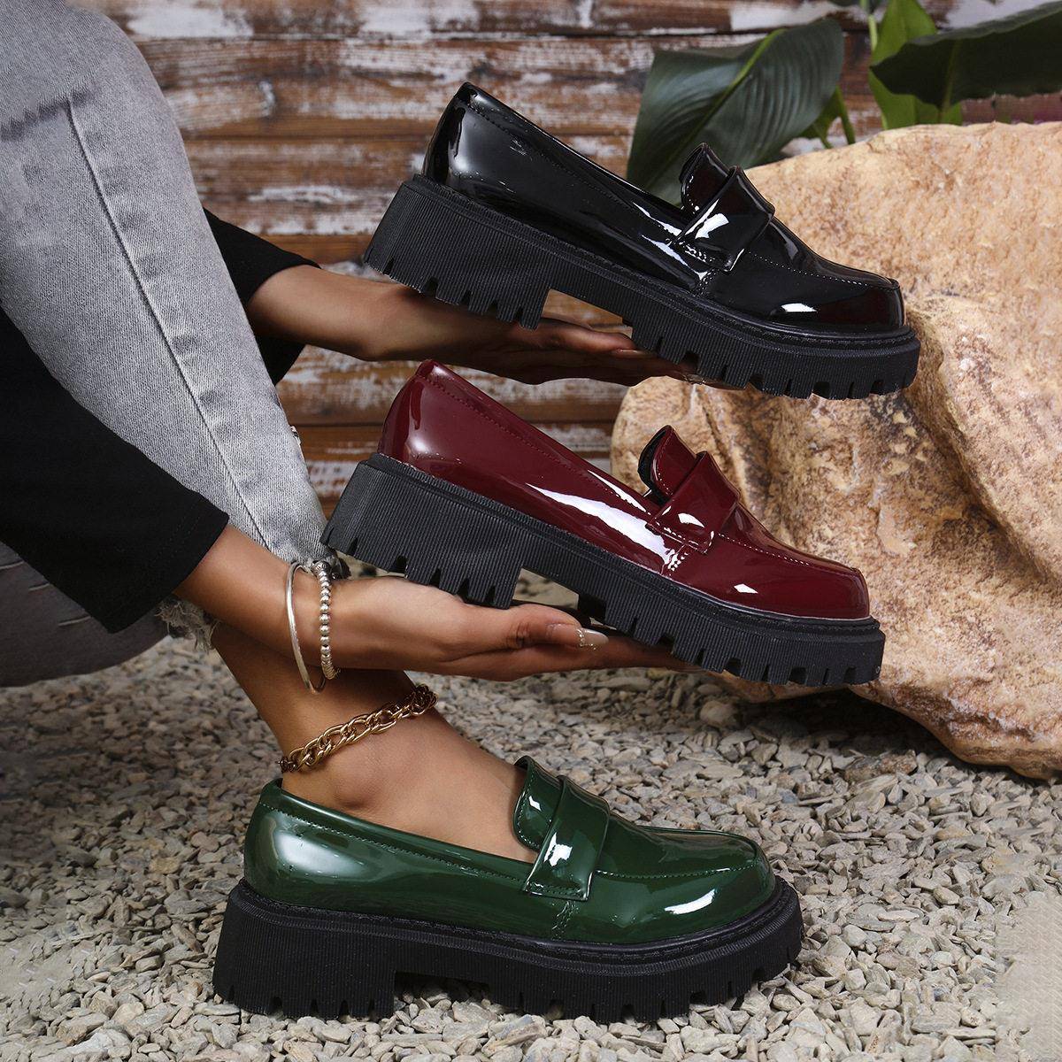 Womens Fashionable Solid Color Slip on Loafers Casual