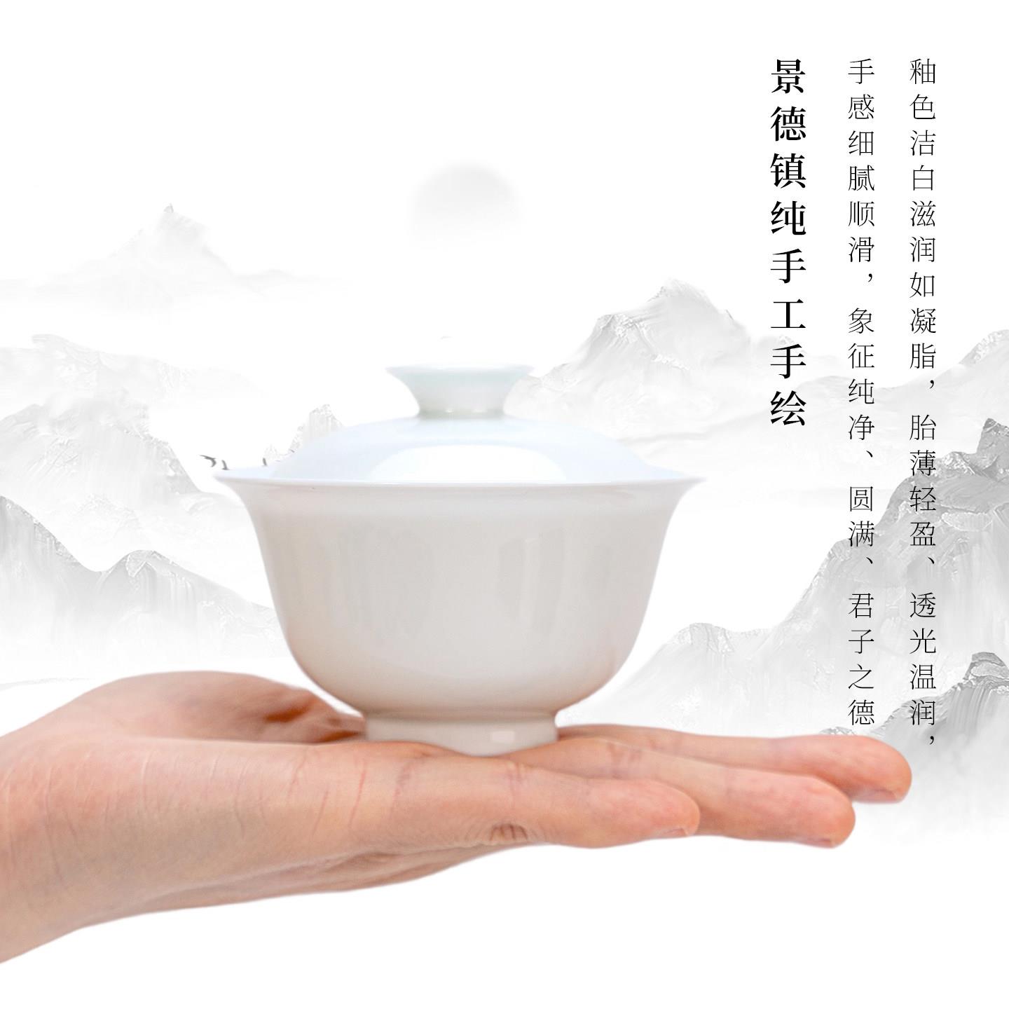 景德镇龙御景窑纯手工薄胎白瓷高端茶盖撇口盖碗茶壶盖子瓷器茶具