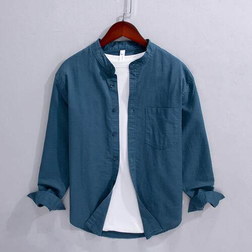Long sleeved shirt men's standing collar cotton linen