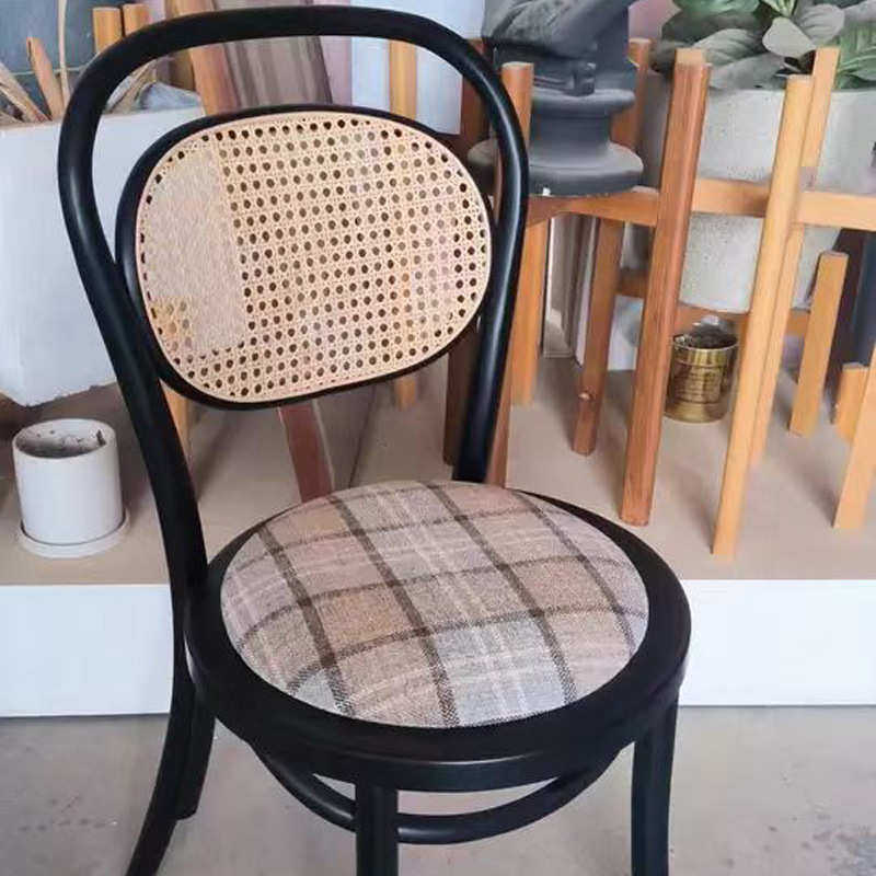 中古风实木餐椅高级餐厅软包藤编椅子欧式餐桌椅靠背化妆椅咖啡椅