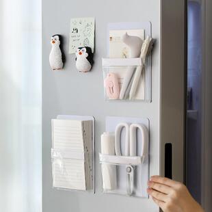 磁吸收纳袋创意冰箱挂式小号杂物袋子透明冰箱贴磁铁收纳盒置物架