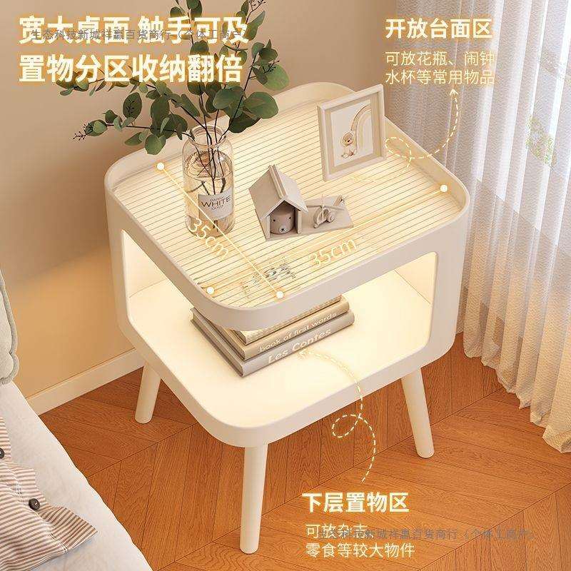 床头柜家用卧室收纳储物柜一体夹缝窄边铁艺奶油风置物架2025新款图片