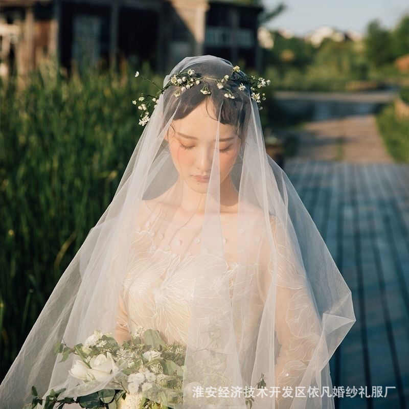头纱婚礼新娘白头纱女仙结婚软裸纱短款长外景拍照道具遮面纱厂家