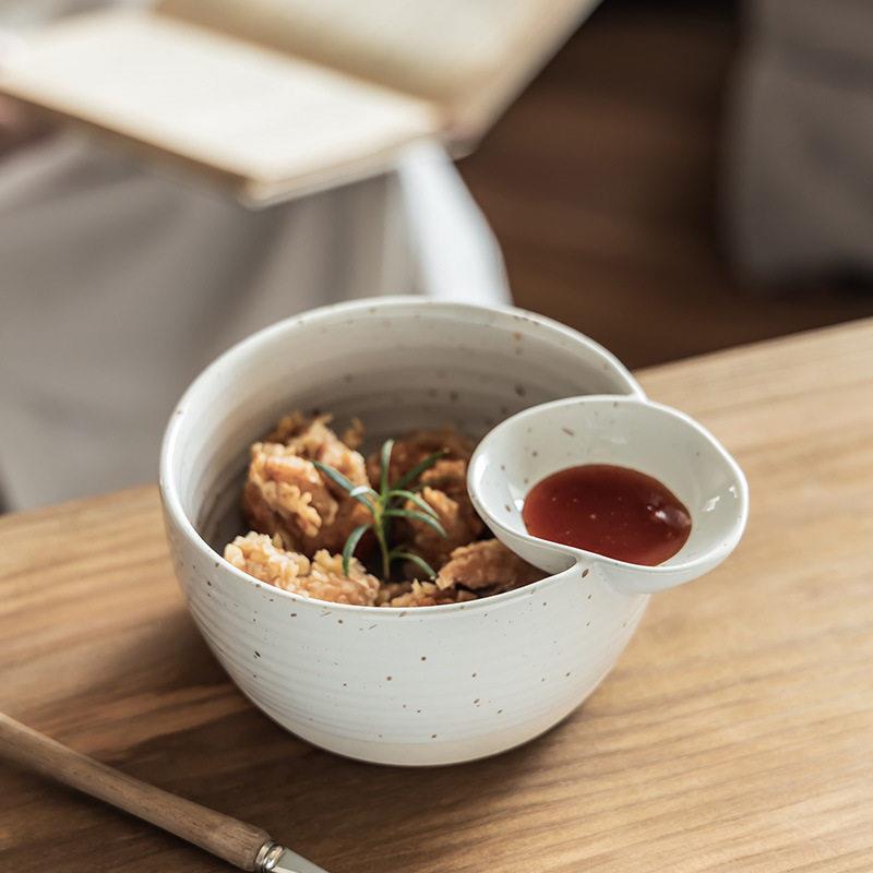 复古风陶瓷分隔碗家用早餐饺子蘸料碗薯条番茄酱大碗实用餐具汤碗