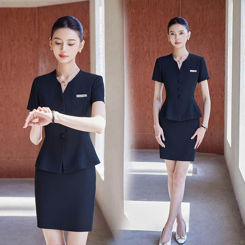 高端西装套装女夏季薄款气质女神范时尚套裙美容院师珠宝店工作服