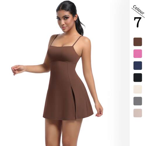 Women Tennis Dress Shorts Backless Spaghetti Strap Side Slit