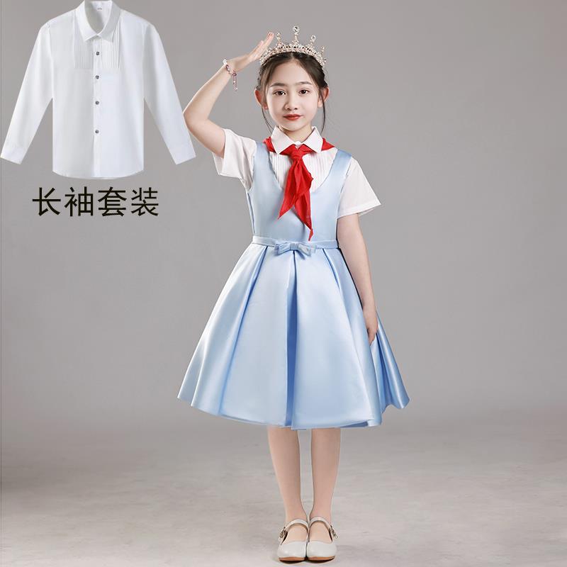 正品儿童合唱出演讲比服装女童小学生服学院演风毕业主持人朗赛诵图片