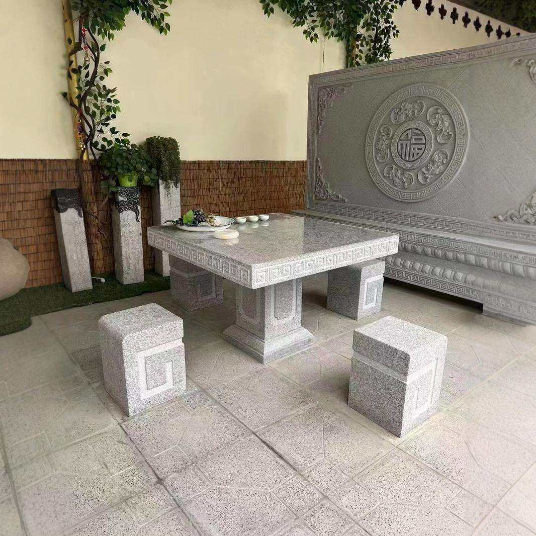 花岗岩石桌石凳户外庭院公园小区一套室外座椅大理石天然别墅家用