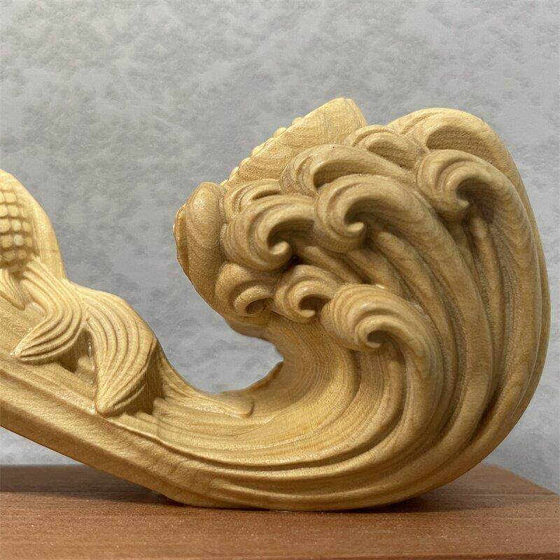 小叶黄杨木雕如意摆件如鱼得水年年有余家居玄关柜台面装饰工艺品