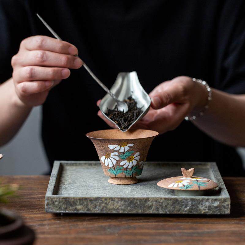 老岩泥手工盖碗陶瓷 家用复古不烫泡茶功工夫茶具单手个碗茶杯碗