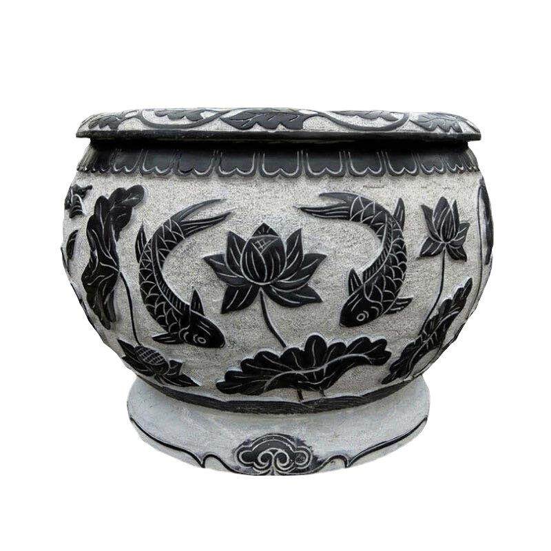 石圆缸青石雕刻庭院摆件荷花别230203墅缸缸雕养鱼石缸石鱼厂家
