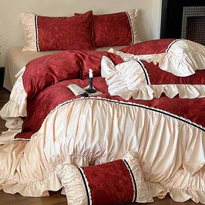 新婚法式浪漫婚庆100S长绒棉纯棉四件套复古花卉印花被套床上用品