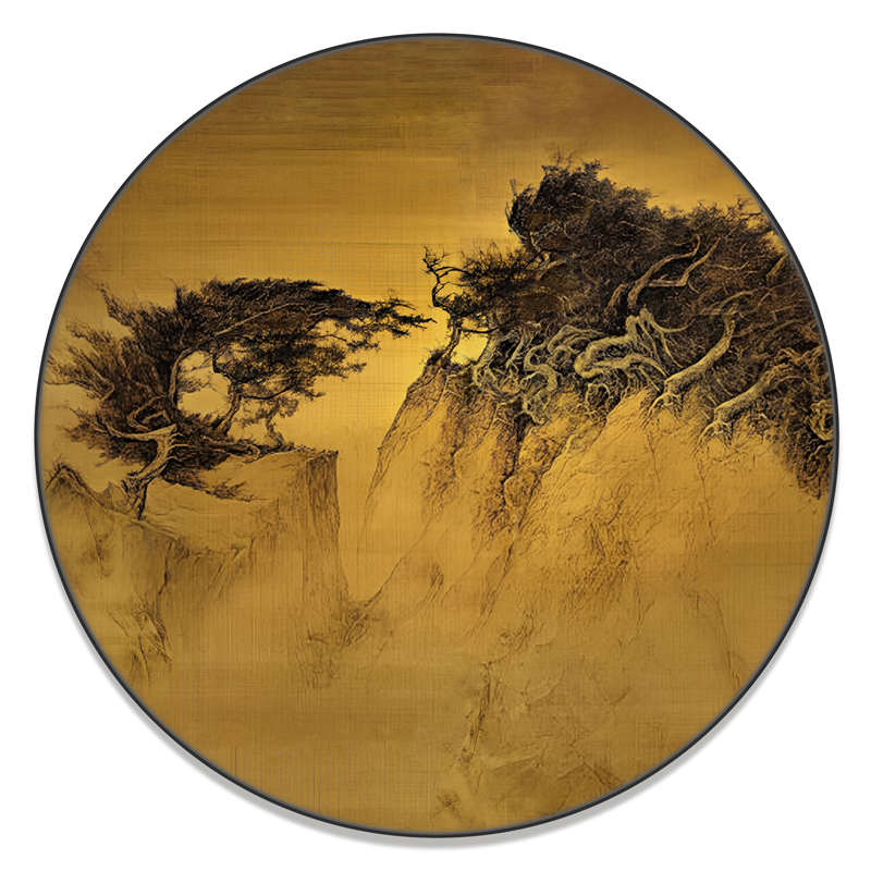 新中式玄关客厅圆形高端挂画酒店别墅松树新古典高端软装装饰画图片